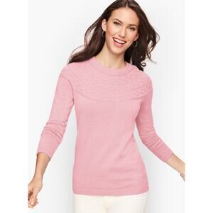 Talbots Pink Diamond Cable Cashmere Crewneck Sweater, L